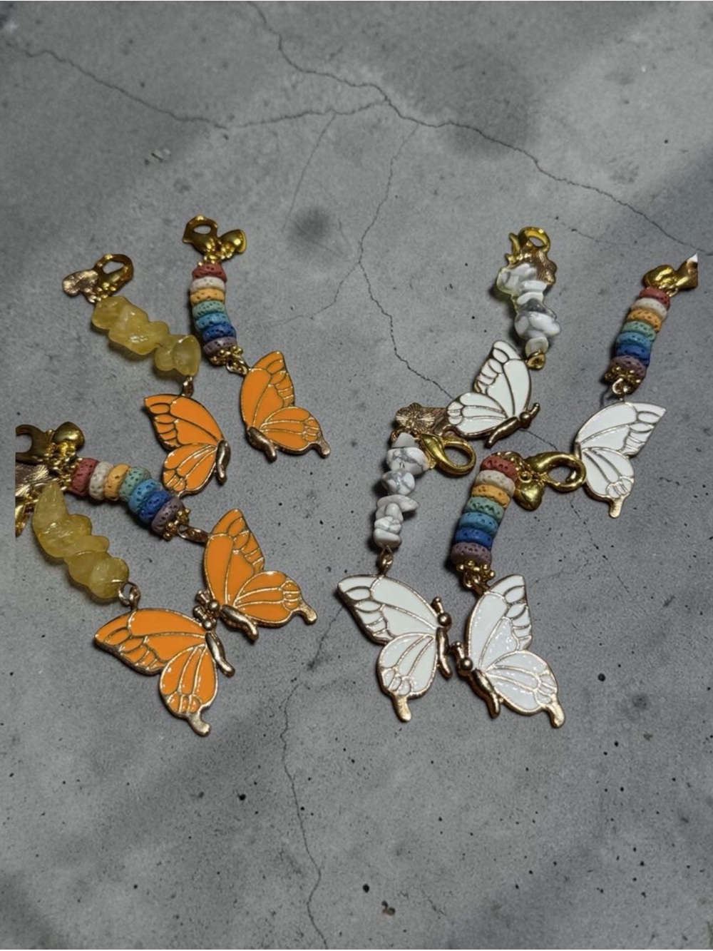 Butterfly Charm Necklace Set - Orange and White Enamel Charms